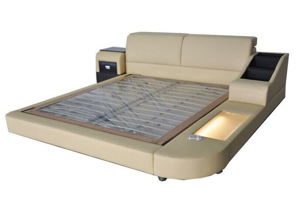 Exclusives Mehrzweck Doppel Betten Hotel Ehe Polster Leder Bett + USB Luxus Neu