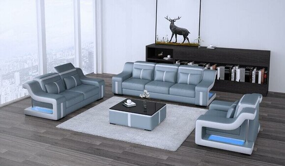 Dreisitzer Designer Sofa 3 Sitz + USB Polster Leder Couchen Big Sofas Beleuchtet