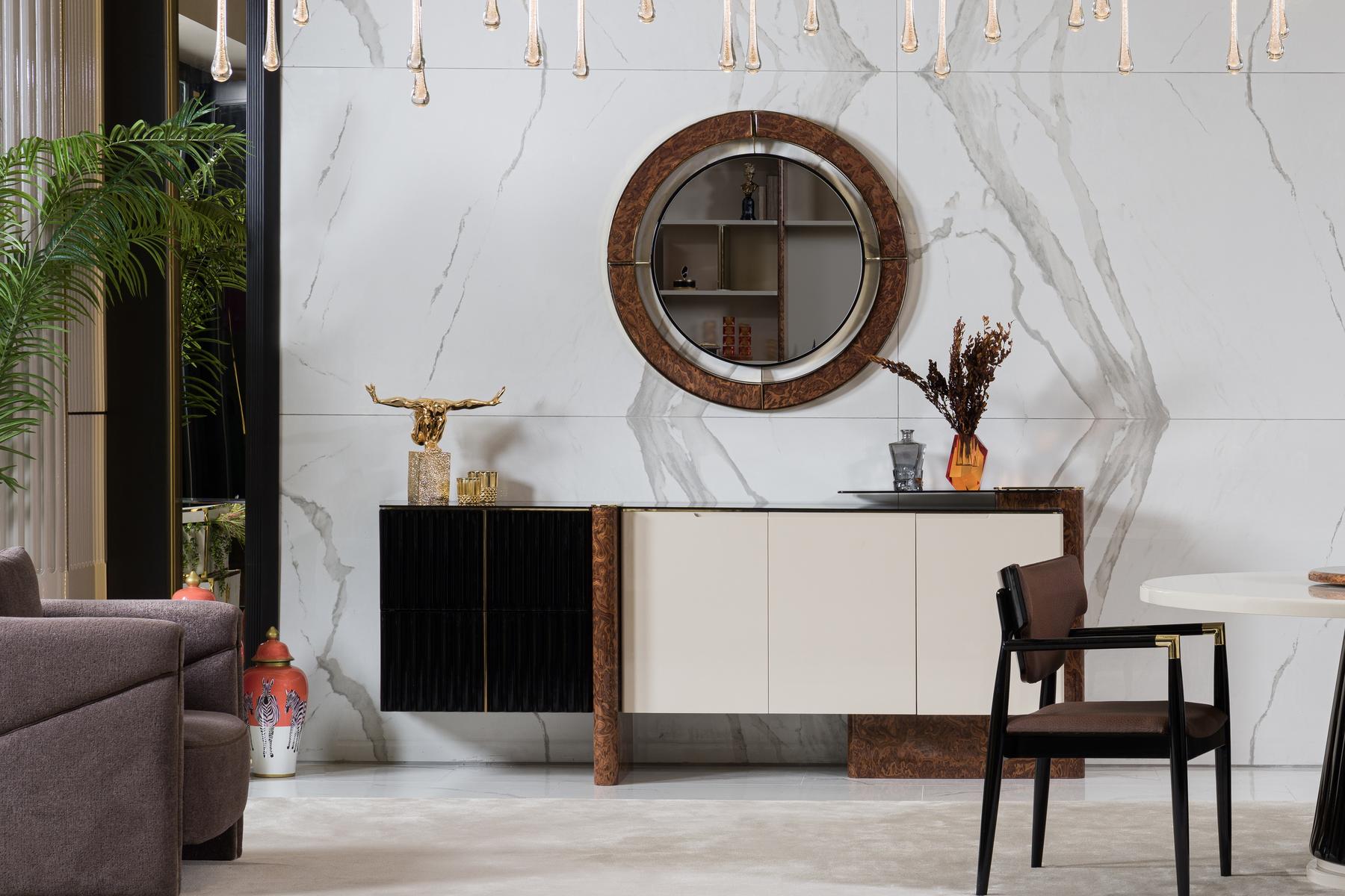 Anrichte mit Spiegel Luxus Garnitur Kommode Holz Kommoden Klassische