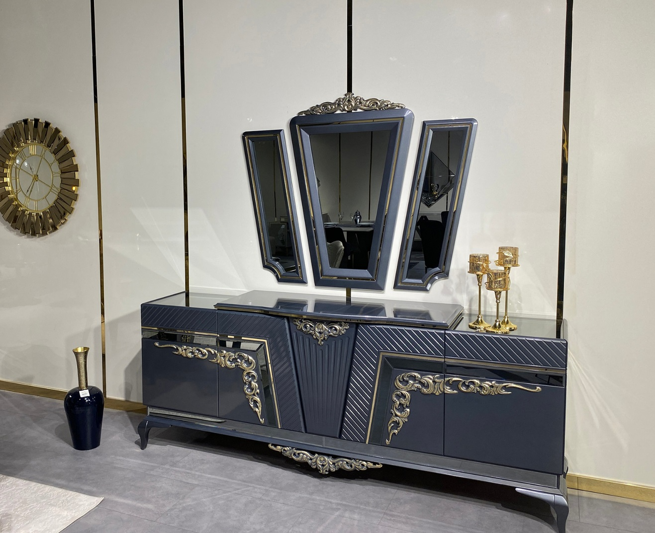 Sideboard Moderne Kommode Anrichte Schrank mit 3 Spiegel Stauraum Barock