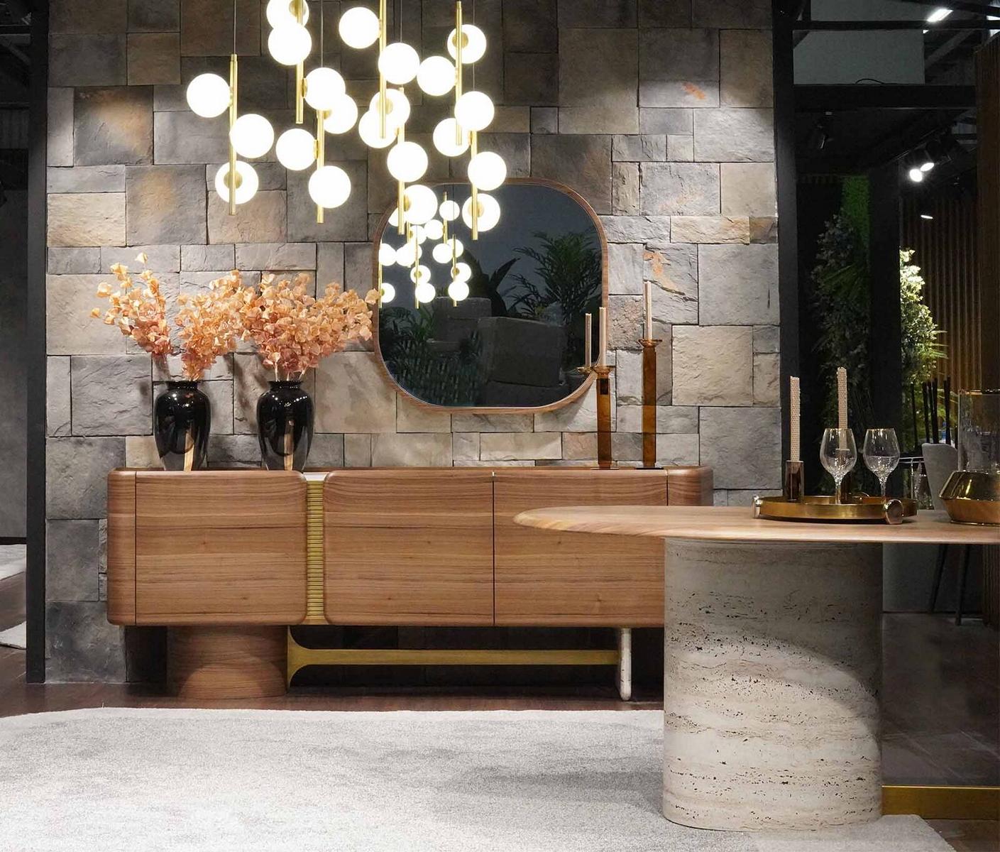 Sideboard Kommode Garnitur Anrichte Spiegel Holz Braun Möbel Design Set