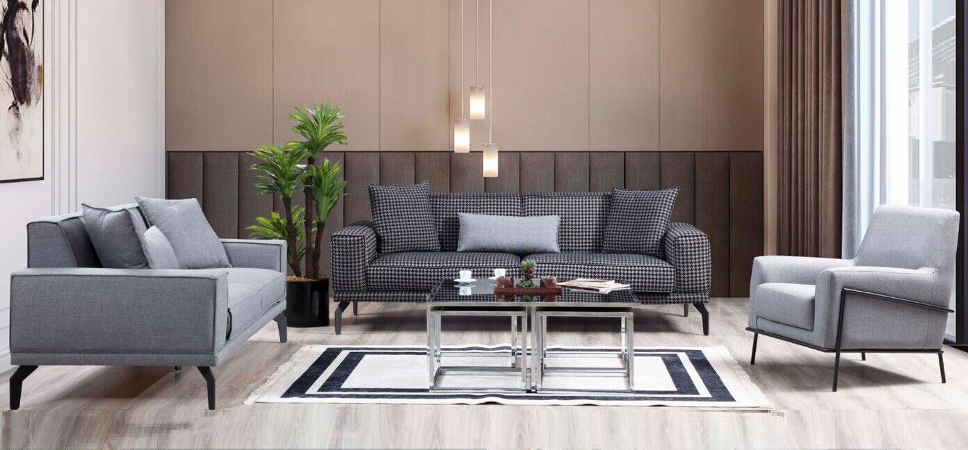 Grau Sofagarnitur Komplette Couchgarnitur Polstersofa Stoffsofa Sofa