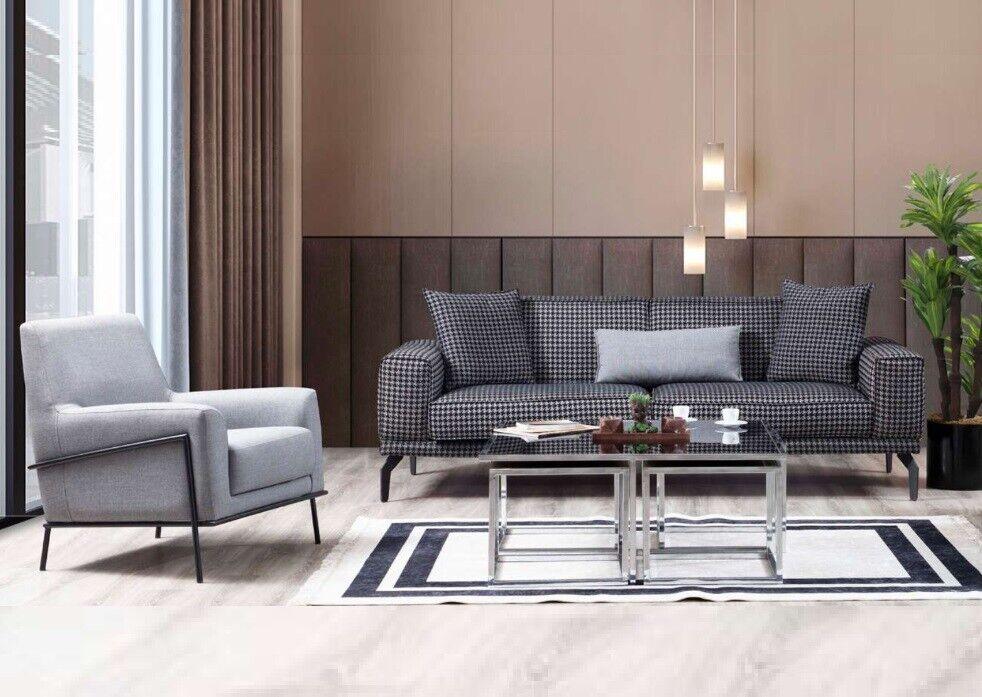 Polstersofa Komplette Couchgarnitur Sofagarnitur Grau Sitzer Stoffsofa