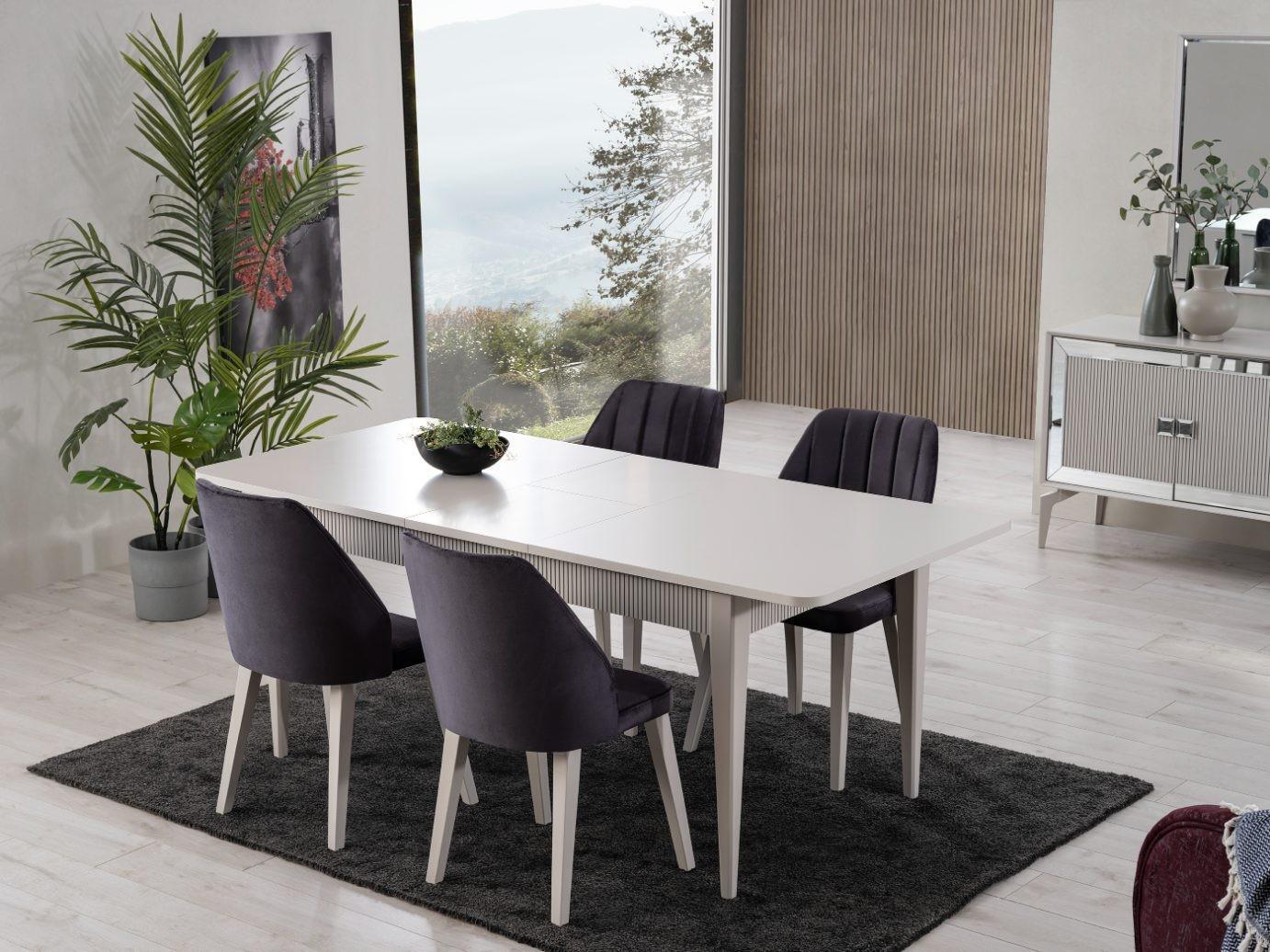 Essgruppe Esstisch Ausziehbar Modern Esszimmer Set 7tlg Grau Holz