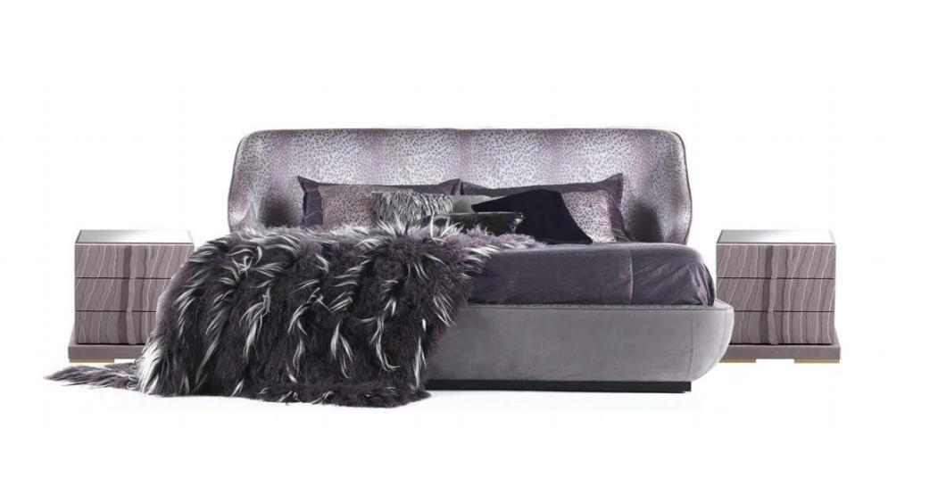 Graues Schlafzimmer Set Bett 2x Nachttische Designer Doppelbett Holz 3tlg