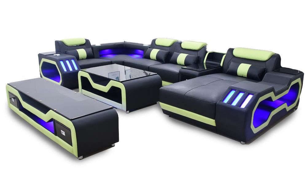 Wohnzimmer set U-Form Ecksofa Couchtisch und TV Ständer Modern Neu