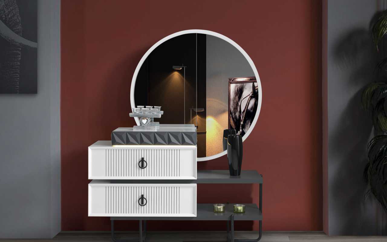 Weiß-Schwarzer Schminktisch Mit Spiegel Schlafzimmer Luuxs Möbel 2tlg