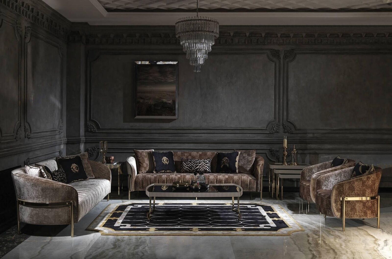 Sofagarnitur Dreisitzer Sessel Beige Stoffsofa Polstersofa Sofa Modern