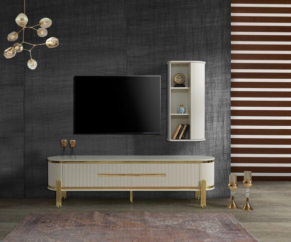 TV Ständer RTV Lowboard Weiß Tisch Holz Modern Wohnzimmer Sideboard