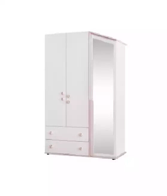 Design Kleiderschrank Holzschrank Schrank Möbel Holz Spiegel Weiß Neu