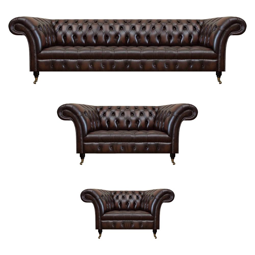 Chesterfield Leder Braun Wohnzimmer Polstermöbel Sofas Set Luxus Einrichtung