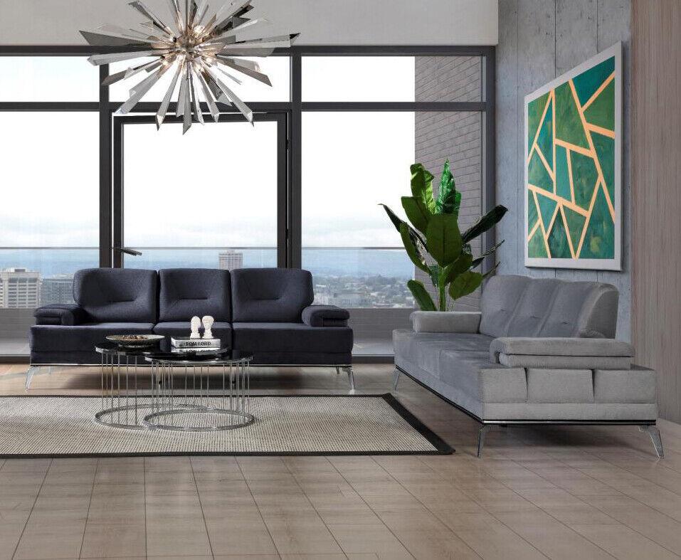 Schwarz/Graue Sofagarnitur Polstercouchen Designer Dreisitzer Couch Set