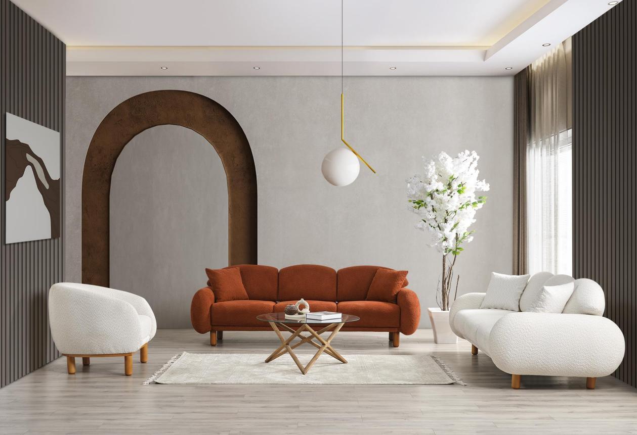 Weiße Couchgarnitur Stilvoller Dreisitzer Einsitzer Polster Stoffsofas