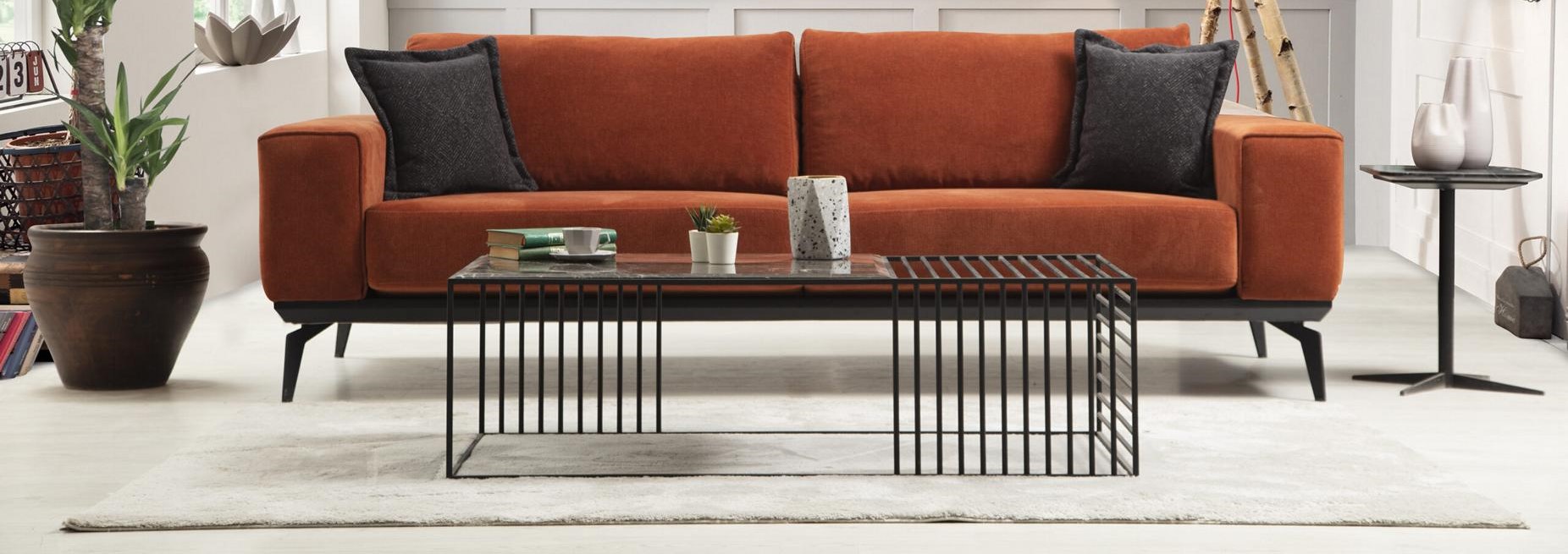 Sofa Orange Couch Dreisitzer Stoffsofa Polstersofa Modern Stoff 3 Sitz