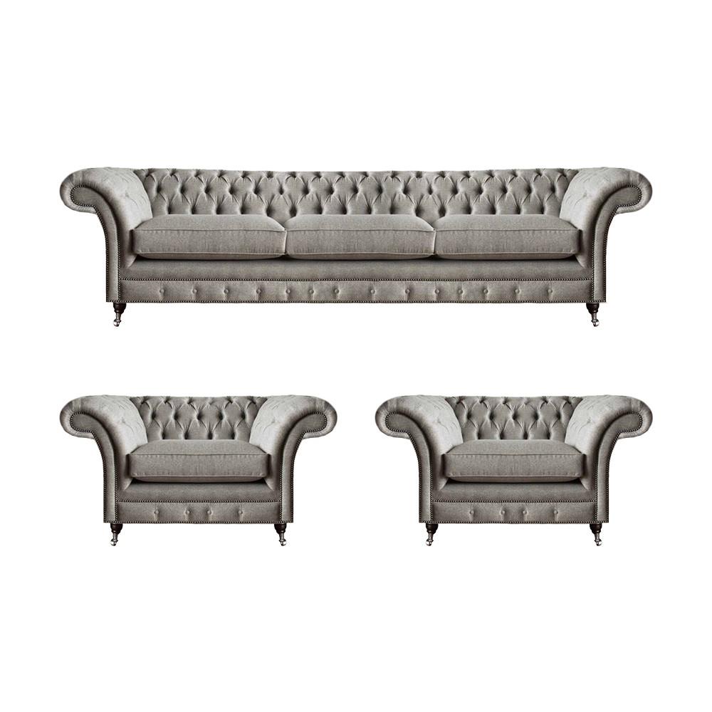 Grau Luxus Modern Sofa Set Komplett 3tlg Polstersofas Chesterfield Wohnzimmer