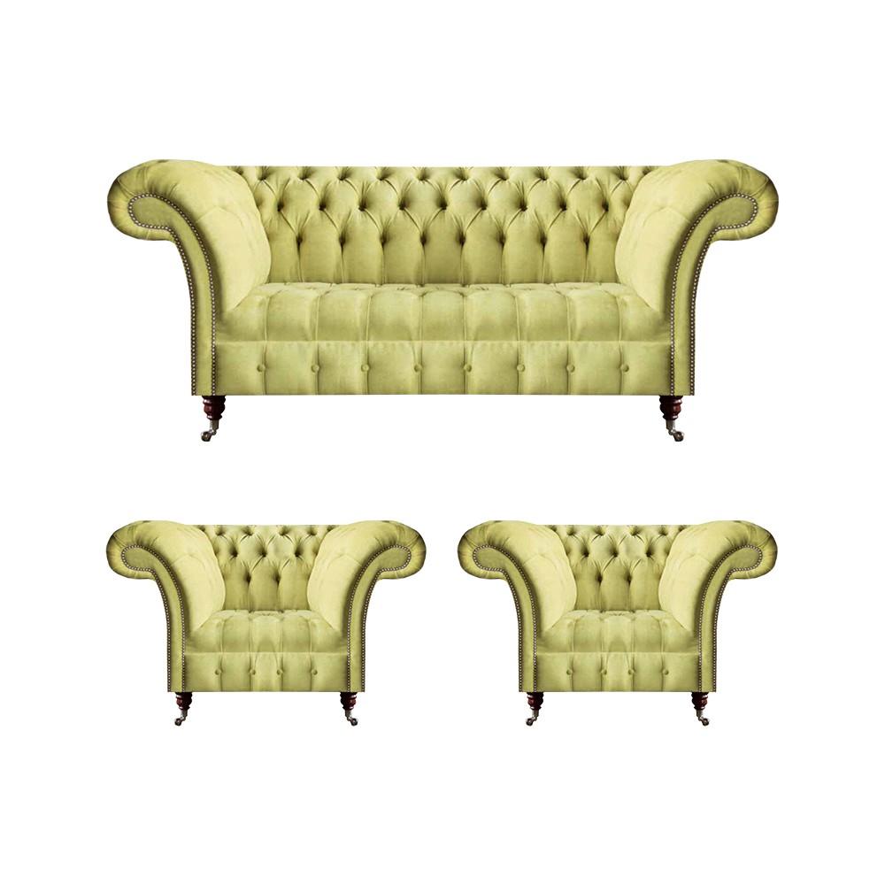 Polstermöbel Sofagarnitur Wohnzimmer 3tlg Chesterfield Textil Polstersofas