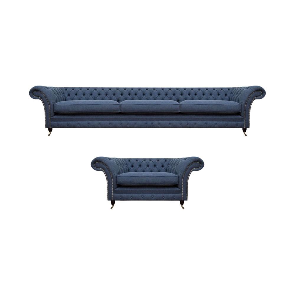 Modern Design Möbel Wohnzimmer Set 2tlg Dreisitze Sofa mit Sessel Chesterfield