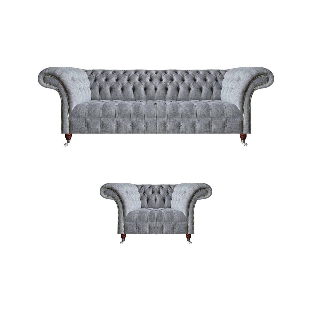 Sofagarnitur Sofa Dreisitze Couch Wohnzimmer Sessel Chesterfield Modern Design