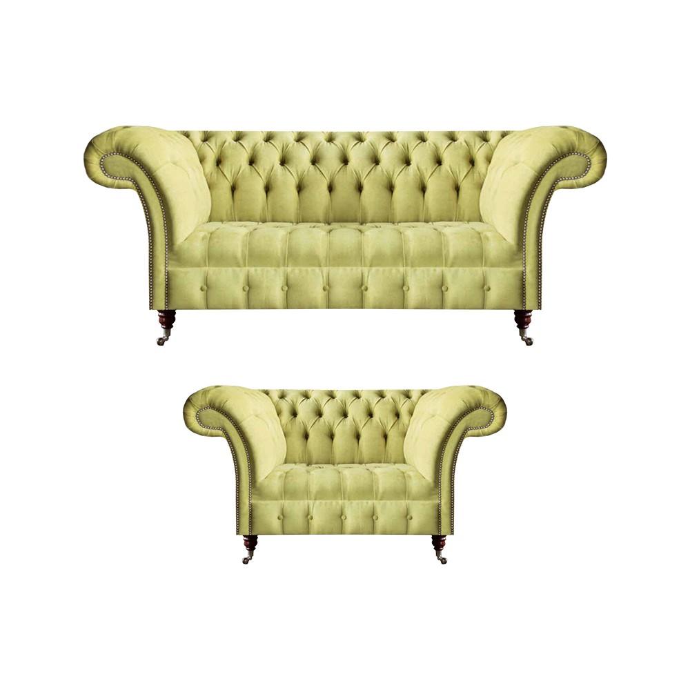 Sitzmöbel Sofa Dreisitze Garnitur Gelb Sessel Wohnzimmer Chesterfield Neu