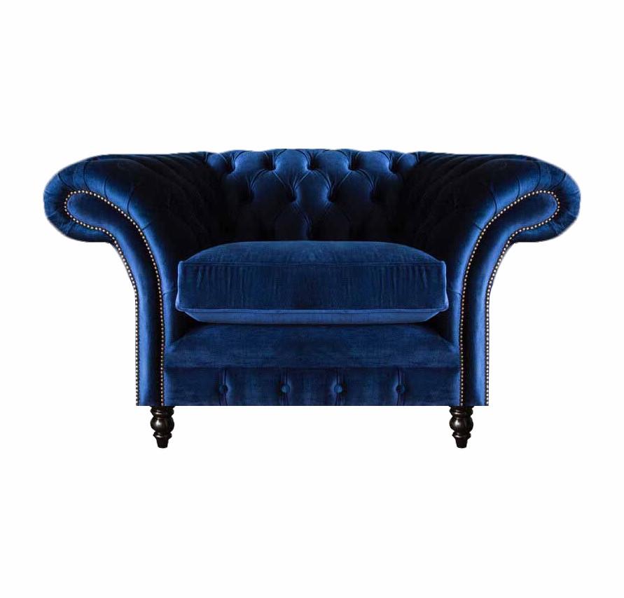 Blau Chesterfield Sessel Luxus Design Polster Stoff Neu Wohnzimmer Einrichtung