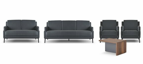 Arbeitszimmer-Set 5tlg Dunkelgrau 3-Sittzer 2-Sitzer Sessel Couchtisch