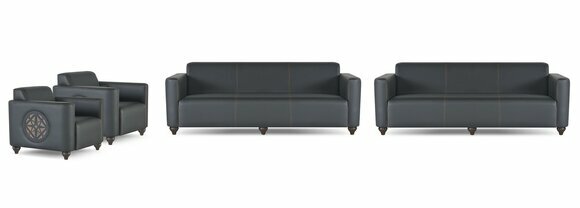 Arbeitszimmer-Set 4tlg 2x 3-SItzer 2x Sessel Schwarz Einfarbig Modern