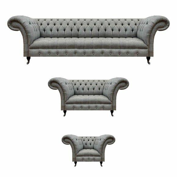 Wohnzimmer Grau Set 3tlg Luxus Sofas Sofagarnitur Sessel Chesterfield