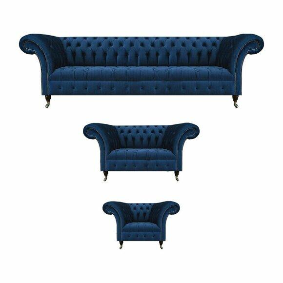 Komplette Dunkelblaue Chesterfield Couchen Designer Sessel 4-Sitzer 3tlg