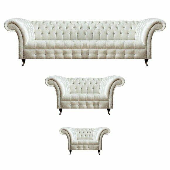 Weiße Chesterfield Textilgarnitur Designer Sitzmöbel Polster Garnitur