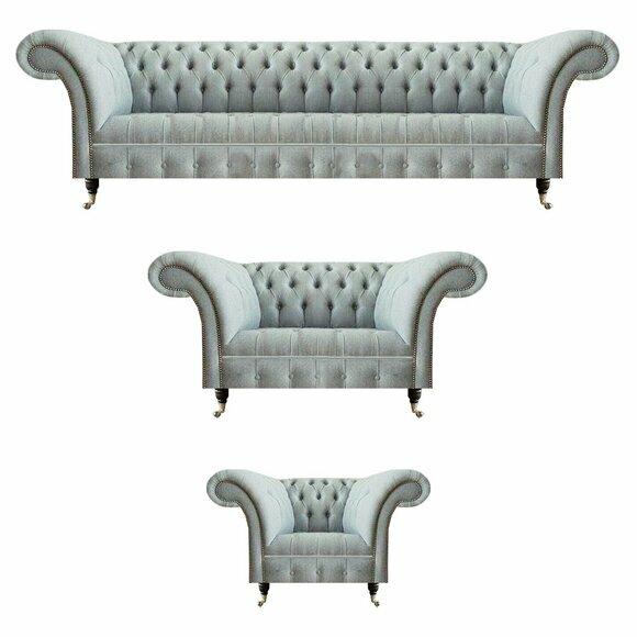 Chesterfield Wohnzimmer Garnitur Hellgraue Polstercouchen 3tlg Sitzset