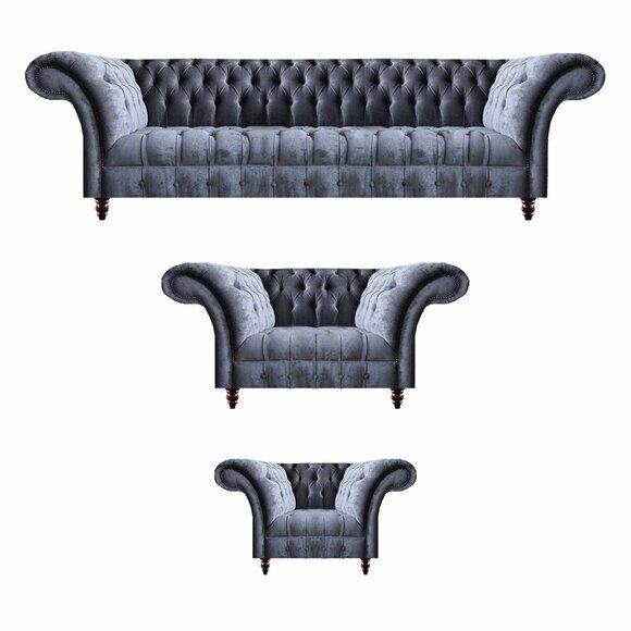 Hellgraue Chesterfield Couchen Designer Sitzgarnitur Viersitzer Sessel