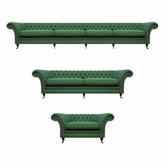 Chesterfield Grüne Sitzgarnitur Großer Viersitzer Luxus 2-Sitzer Sessel