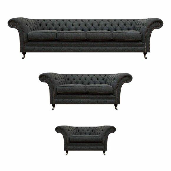 Schwarze Chesterfield Sofagarnitur Designer Viersitzer Polster 2-Sitzer