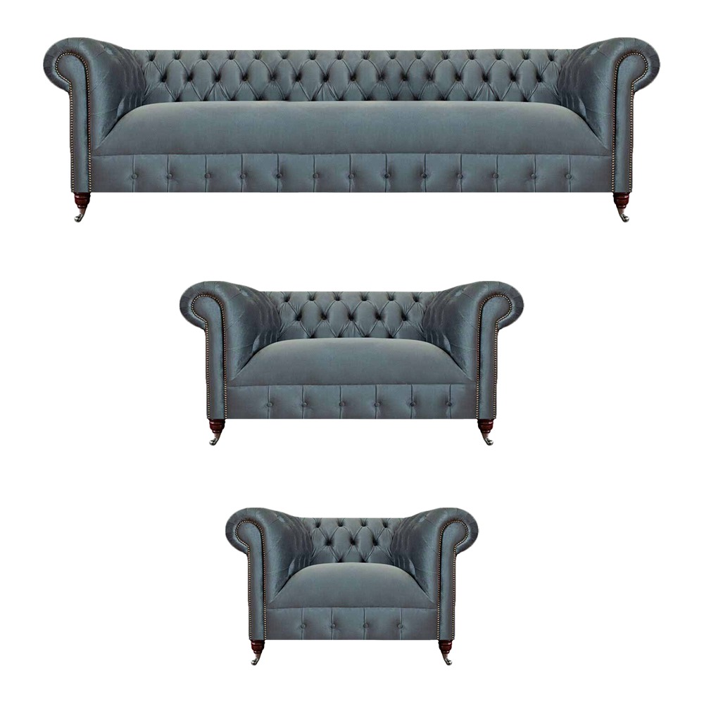 Hellgraue Chesterfield Couchgarnitur Sofas Polster Wohnzimmer Möbel 3tlg