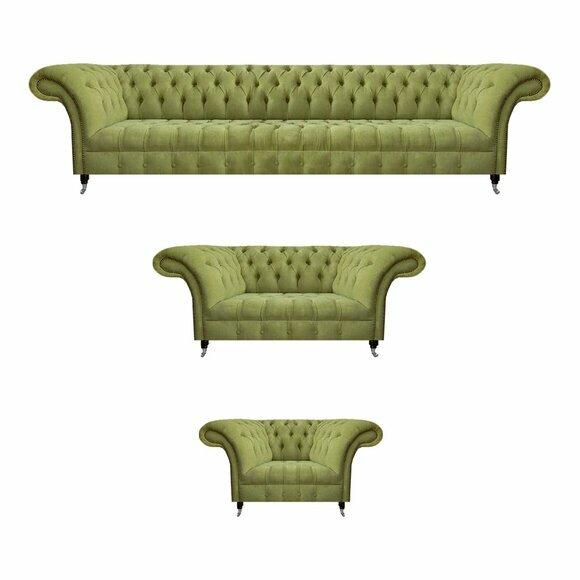 Wohnzimmer Chesterfield Sitzmöbel Grüne Couchgarnitur Polster Sofas 3tlg
