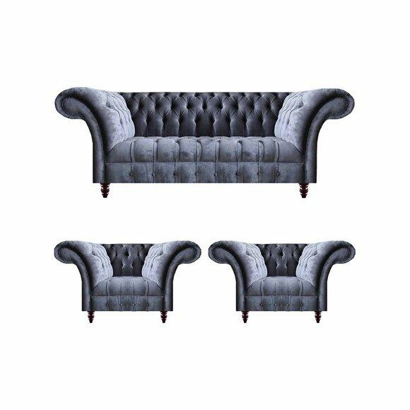 Exklusive Graue Chesterfield Sitzmöbel Designer Einrichtung Sessel 3-er