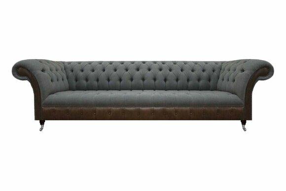 Grau-Braune Chesterfield Couch Wohnzimmer Viersitzer Designer Textilsofa