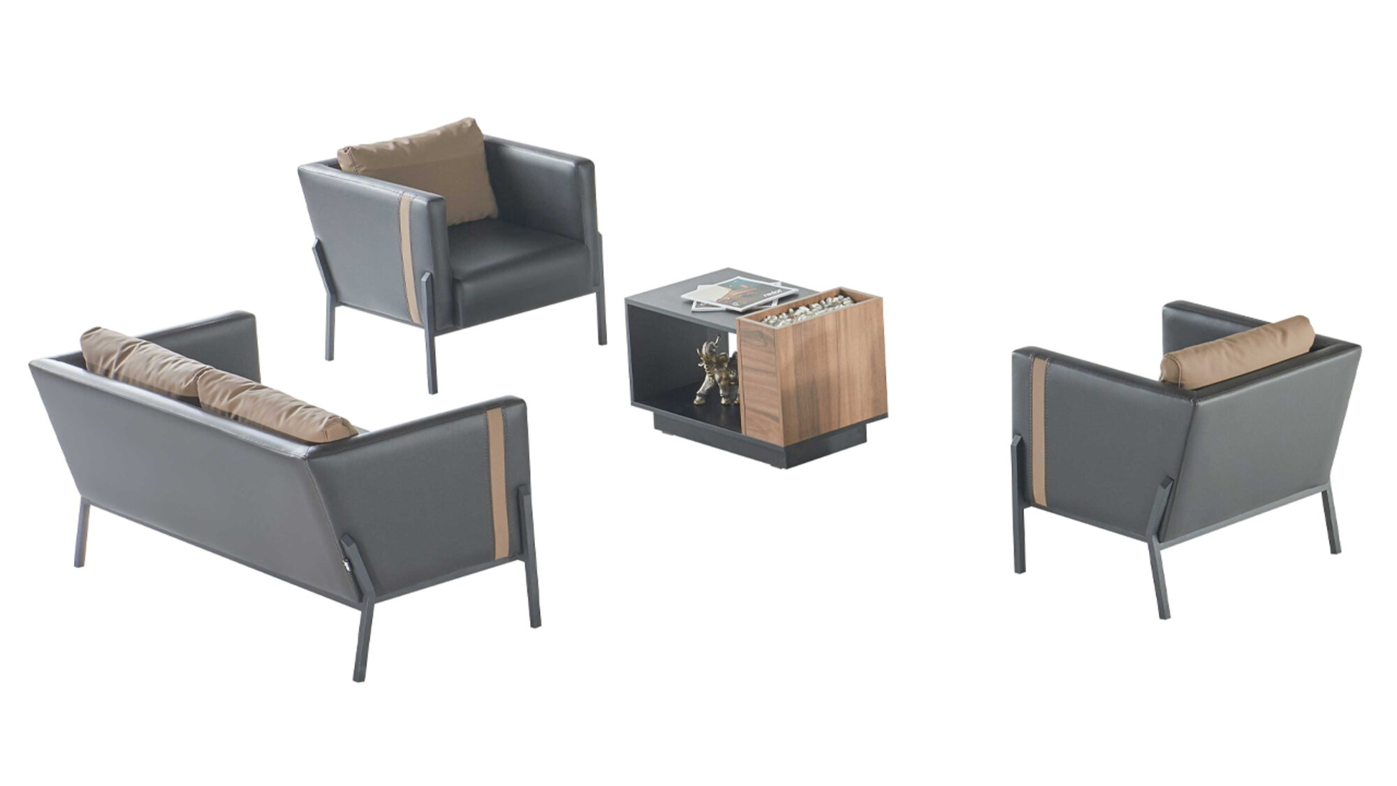 Arbeitszimmer Leder Sitzmöbel Designer 2-Sitzer 2x Lehnsessel Couchtisch