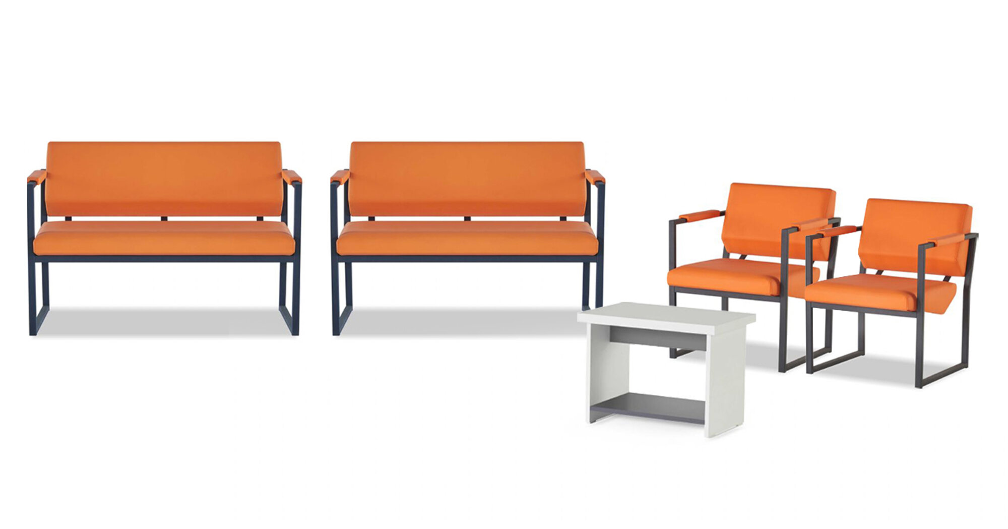 Orange Arbeitszimmer Sitzmöbel Designer Weißer Kaffeetisch Edle Garnitur