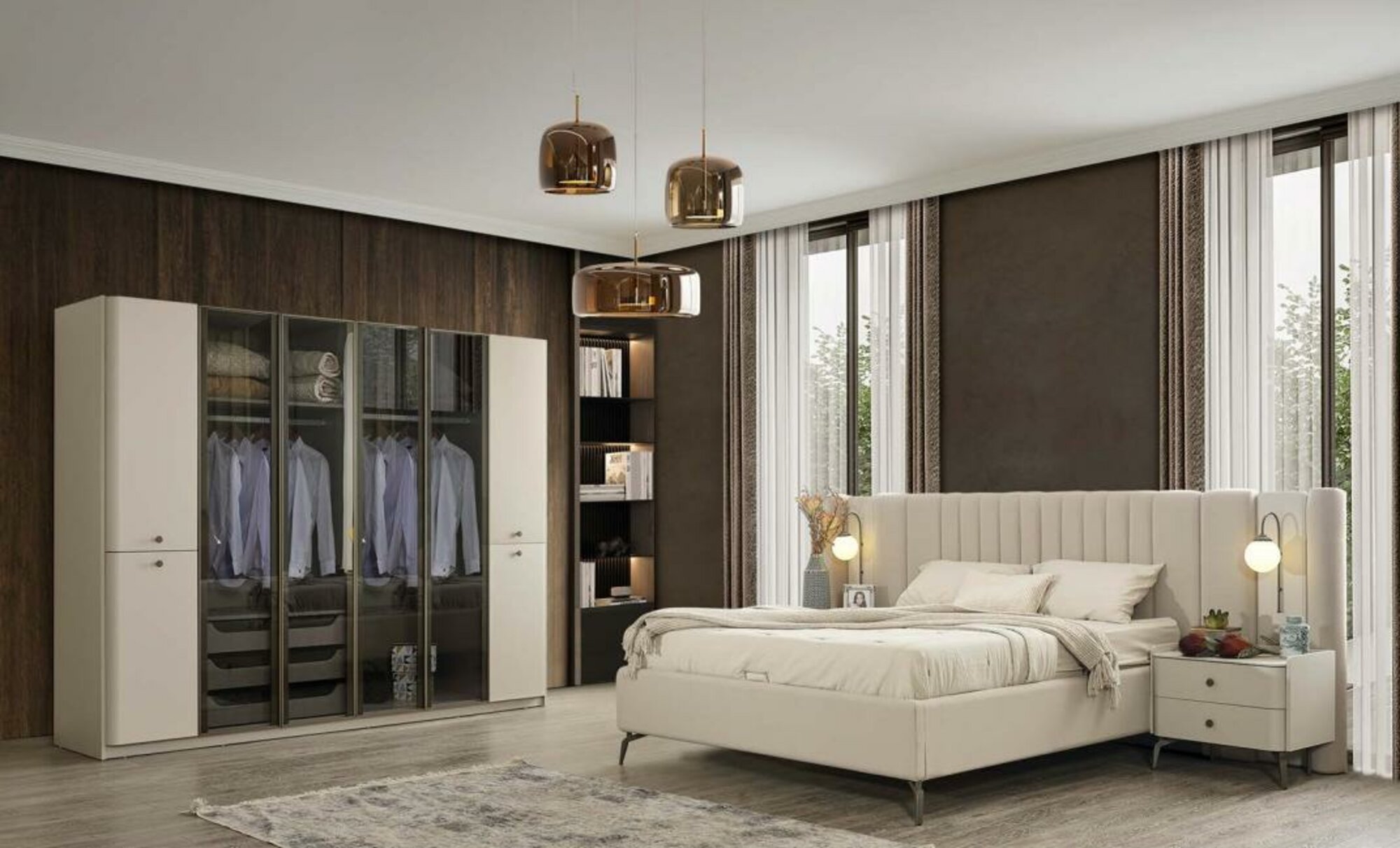 Moderne Schlafzimmer Möbel Designer Schlafbett Holz 2x Nachttische 4tlg