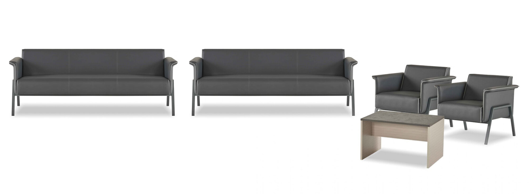 Graues Arbeitszimmer Set 2x Leder 3-Sitzer Moderner Büro Beistelltisch