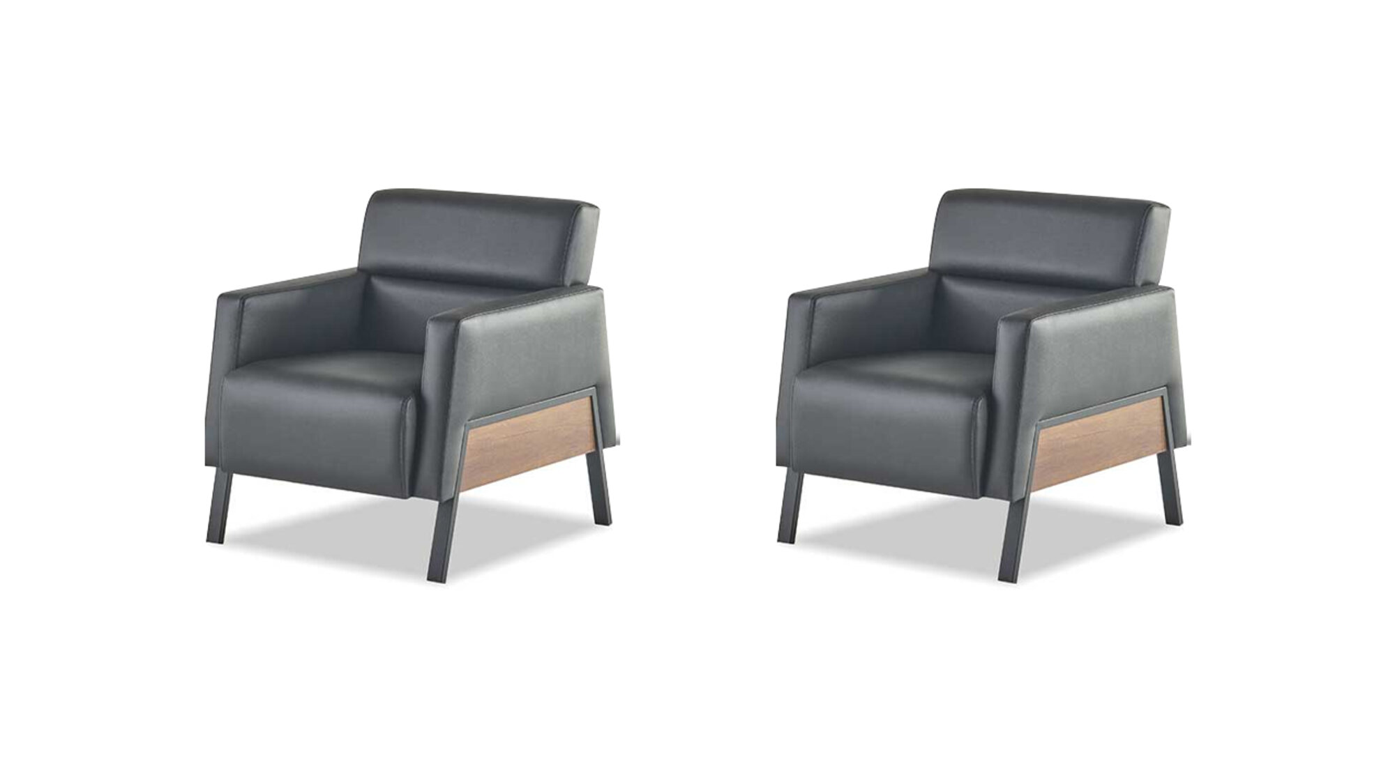 Sessel-Set Leder 1-Sitzer Schwarz Lehnsessel Leder Edelstahl Holz Weich