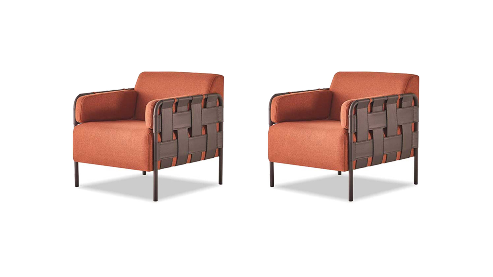 Sessel Set 2tlg 1-Sitzer Orange Lehnessel Modern Weich Leder Textil