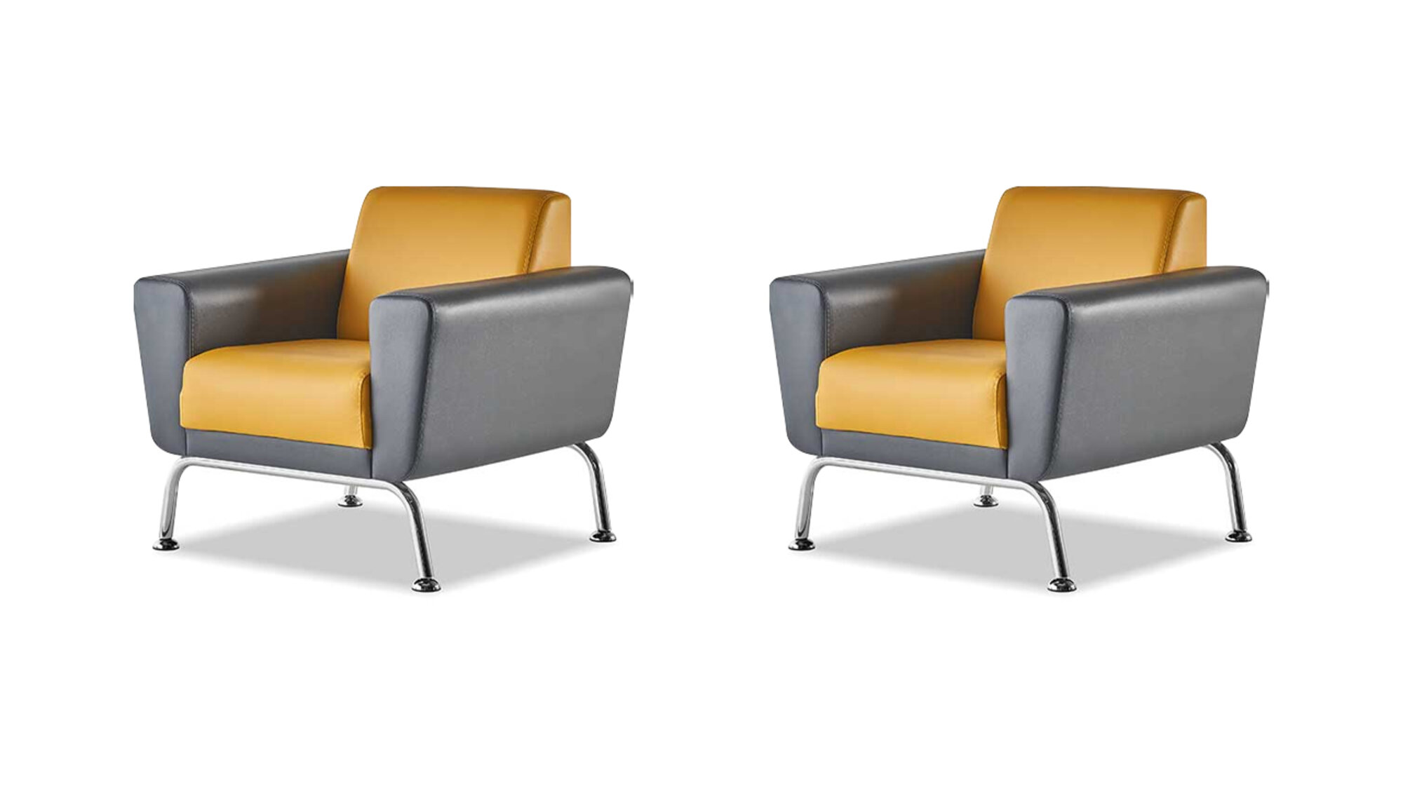 Sitzmöbel-Set Leder Lehnsessel Grau Gelb Edelstahl Sessel Modern Holz