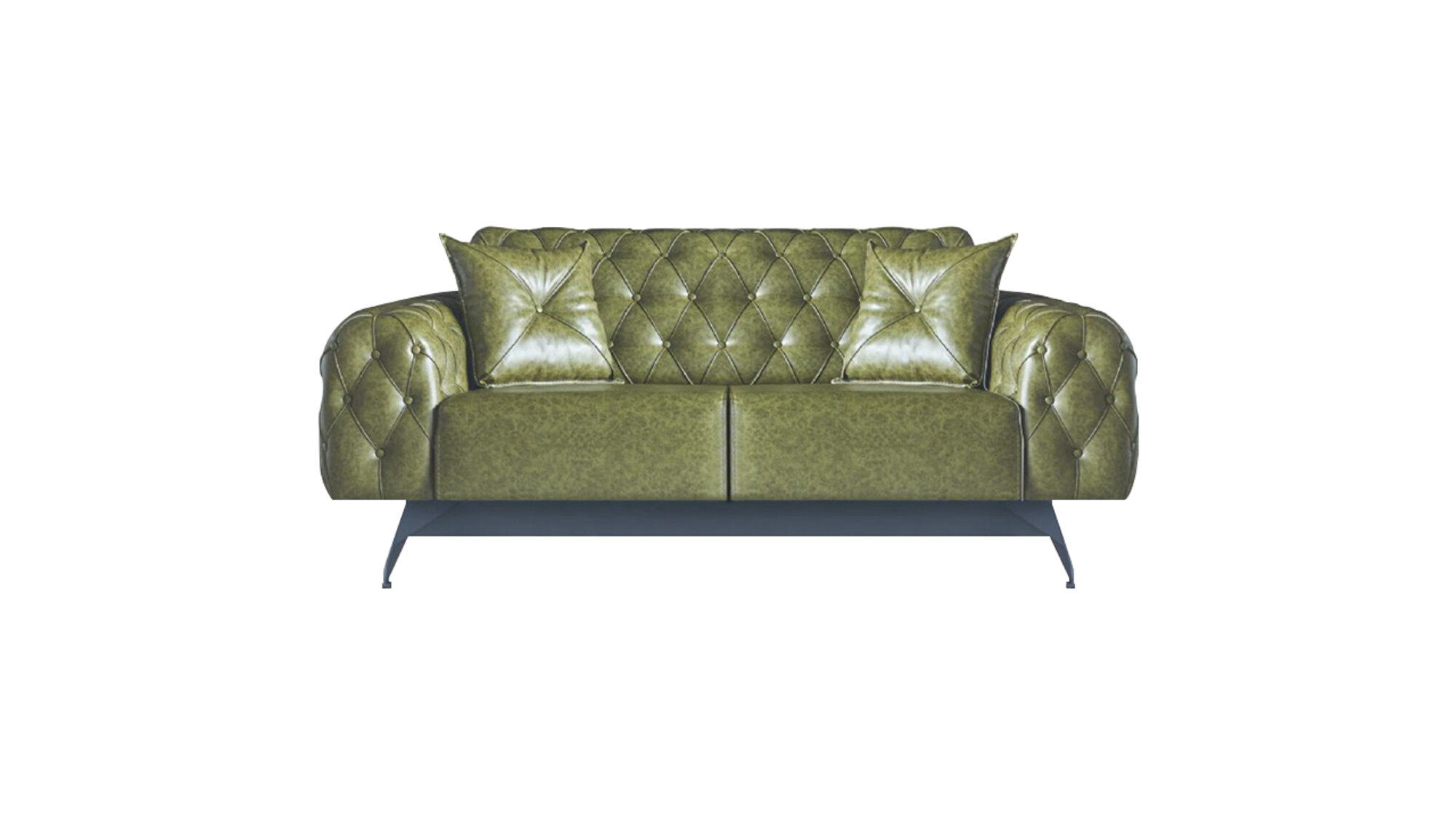 Ledersofa 2-Sitzer Sofa Grün Polster Klassisch Kissen Chesterfield Sofa
