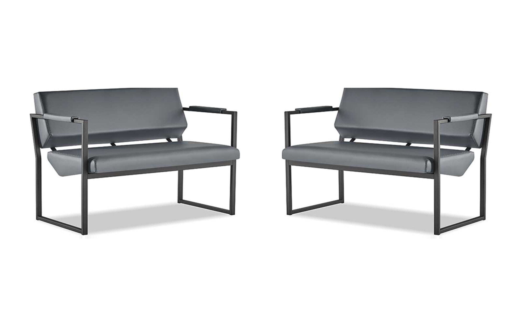 Moderner Ledersofas Schwarz Sofa-Set 2-Sitzer Leder Edelstahl Couch Holz