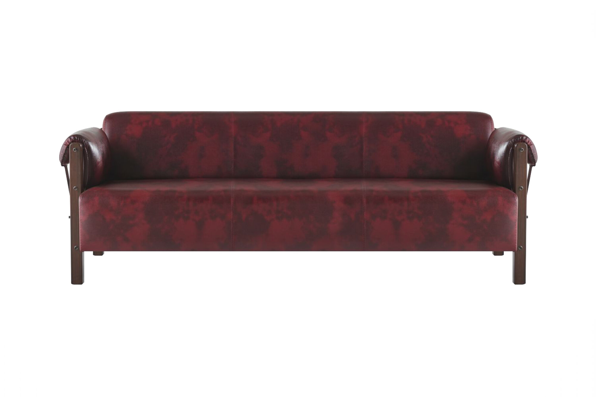 Sofa Bordeaux Ledersofa 3-Sitzer Weiche Armlehnen Couch Leder Holz Modern