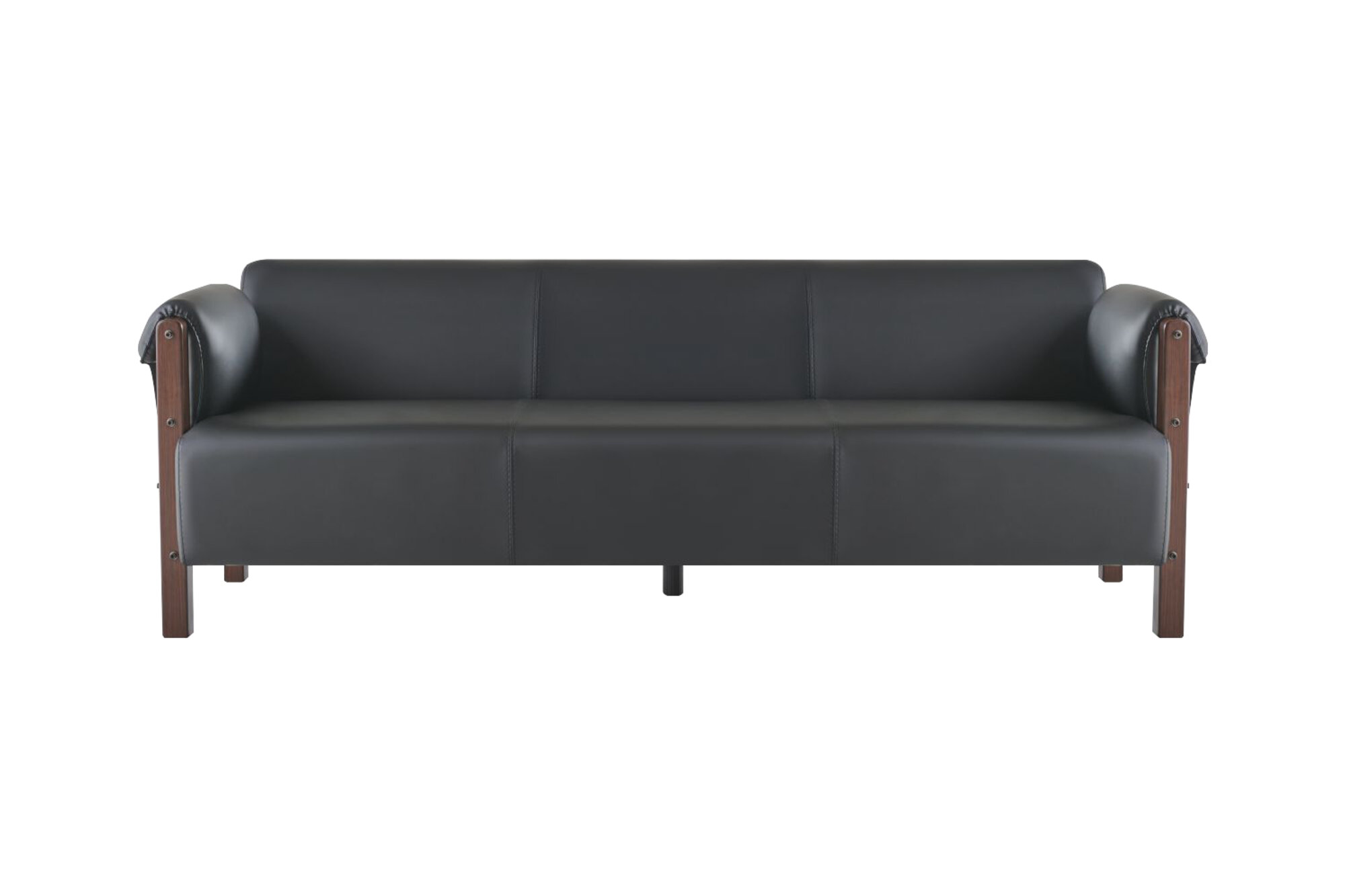 Couch Sofa 3-Sitzer Ledersofa Schwarz Holz Weiches Armlehnen Modern