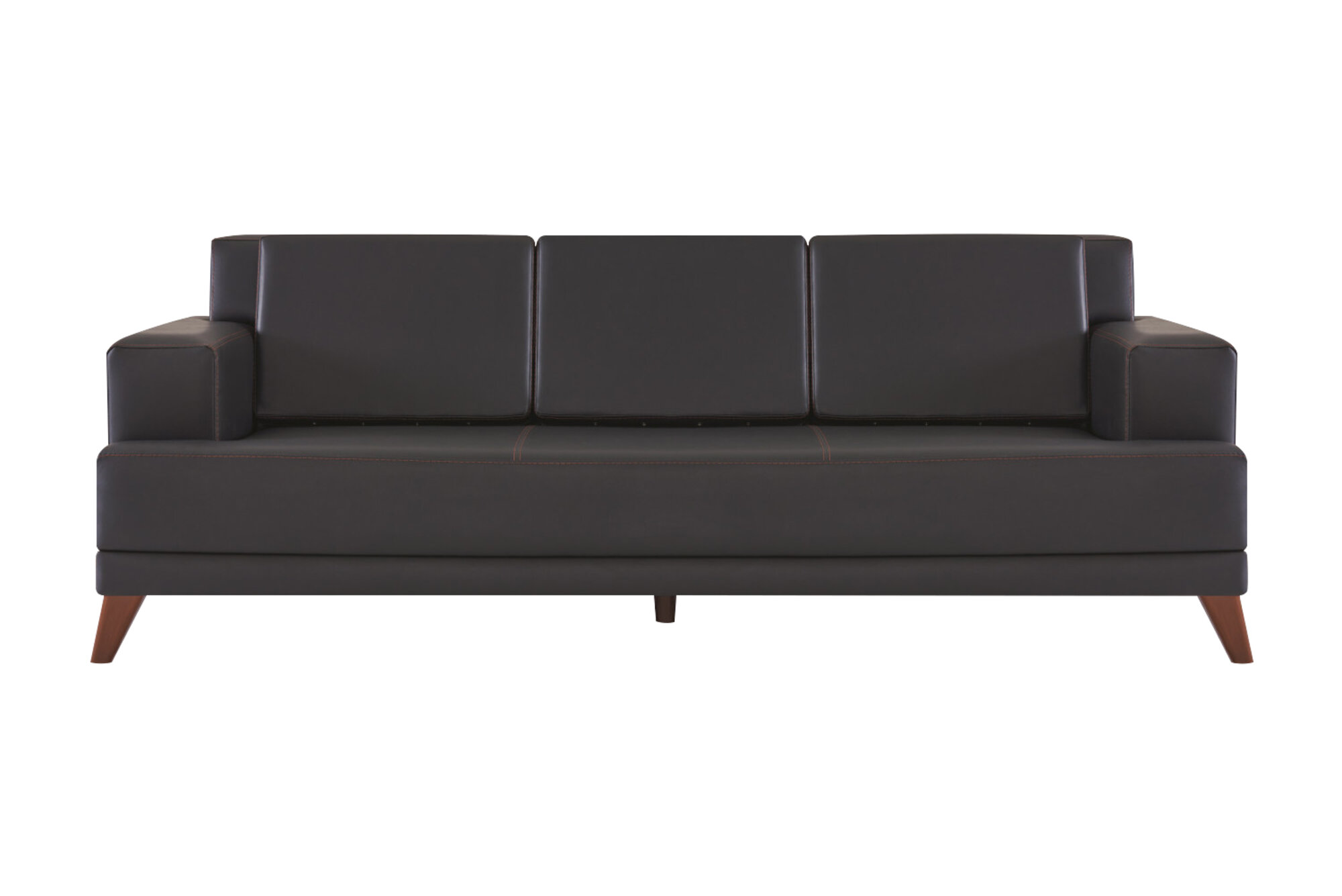 Ledersofa Modern 3-Sitzer Schwarz Einfarbig Couch Polster Kissen Holz