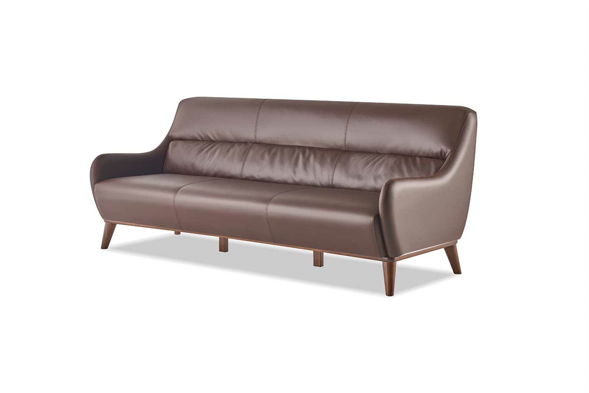 Sofa 3-Sitzer Braun Couch Ledersofa Holz Leder Klassisch Weiche Armlehnen